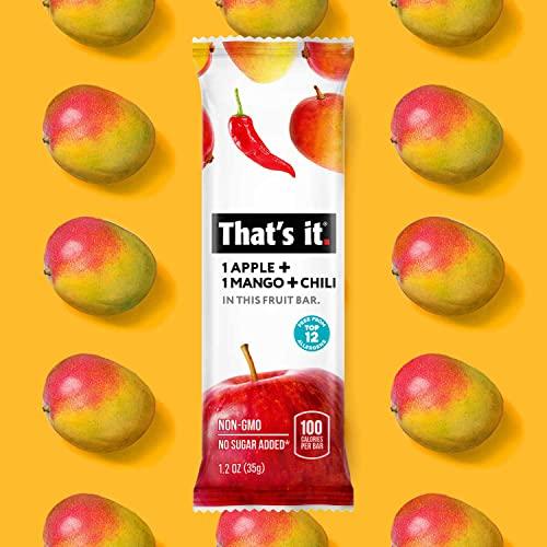 That's it. That's it. Apple+Mango+Chili 100% Natural Great Tasting Real Dried Fruit Bar, Vegan, Gluten Free, Paleo, Kosher, Non GMO, No Preservatives, No Added Sugar (12 Packs)