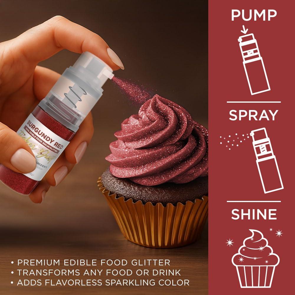 Bakell Bakell - Burgundy Red Tinker Dust (4g, 1x Mini Spray Pump) Edible Glitter for Food, Desserts, and Beverages!