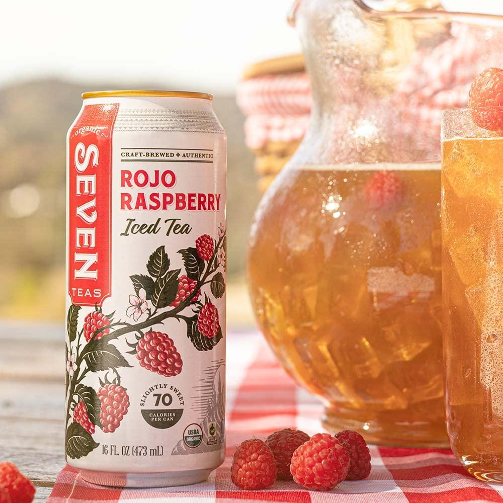 SevenTeas SevenTeas Rojo Raspberry Iced Tea, 16 OZ (Pack of 12 Cans), Lightly Sweetened Organic Iced Tea