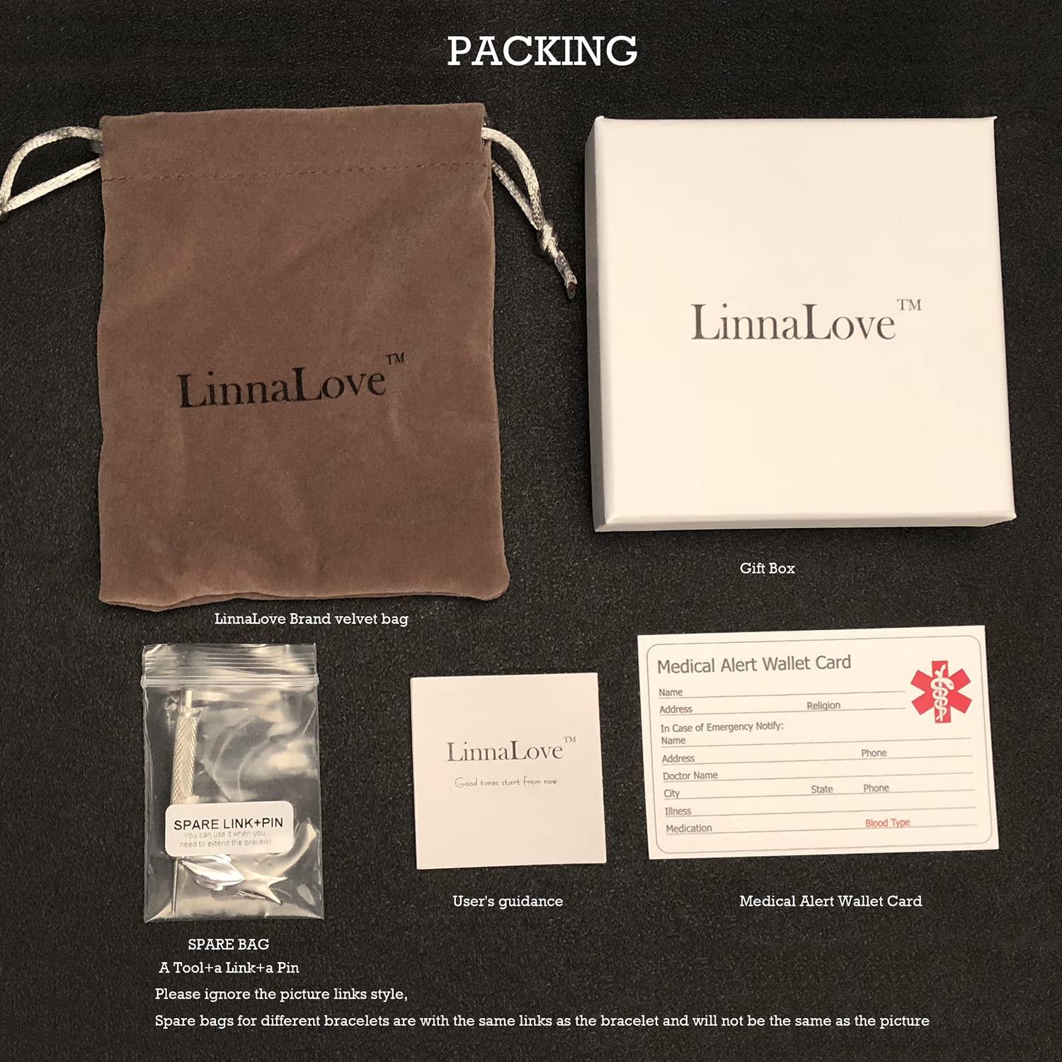 LinnaLove LinnaLove 7 1/2 inch Medical Alert Bracelets for women Stainless Steel Fashion Medical Bracelets Personalized Engraving dnr (BLACK)