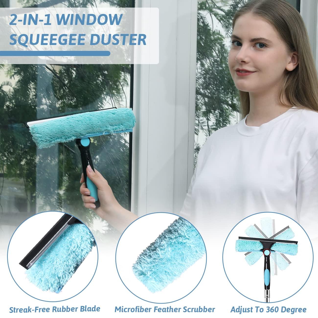 MAYKI MAYKI 20 Foot High Reach Dusters for Cleaning 5 PCS, Ceiling Fan Dusters with Extension Pole, Cobweb Duster with Extension Pole for High Ceilings/Fans, 2 in 1 Window Squeegee Duster