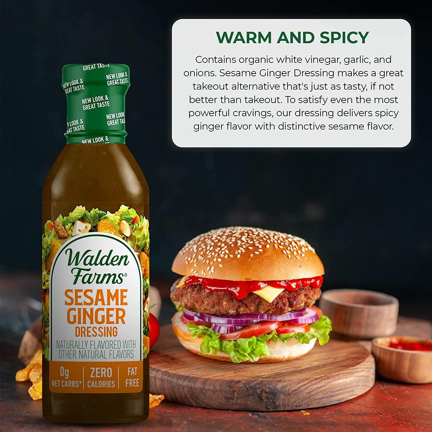 Walden Farms Walden Farms Sesame Ginger Dressing 12 oz Bottle - Fresh and Delicious, Sugar Free 0g Net Carbs Condiment, Kosher Certified, So Tasty on Salads, Vegetables, Coleslaw, Chicken, Shrimp Dipping Sauce and More