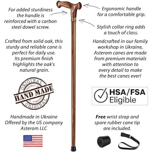 Asterom Asterom Walking Cane - Handmade, Ergonomic, Wooden Canes for Men & Women - Unique Wood Walking Sticks for Seniors (Caramel, 38 Inches)