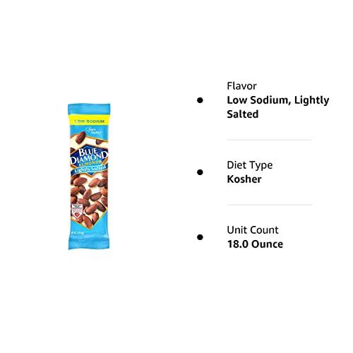 Blue Diamond Almonds Blue Diamond Almonds, Low Sodium, Lightly Salted Flavored Snack Nuts, Single Serve Bags (1.5 Oz. Tubes, Pack of 12)