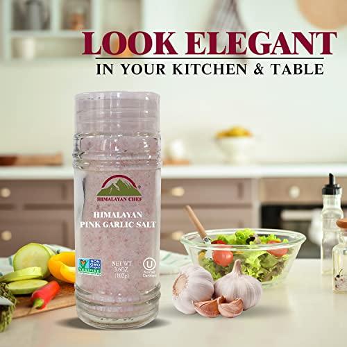 Himalayan Chef Himalayan Chef Himalayan Pink Garlic Salt -3.6 Oz (Pack of 1), Small Grinder of Garlic Salt Seasoning, Natural & Certified