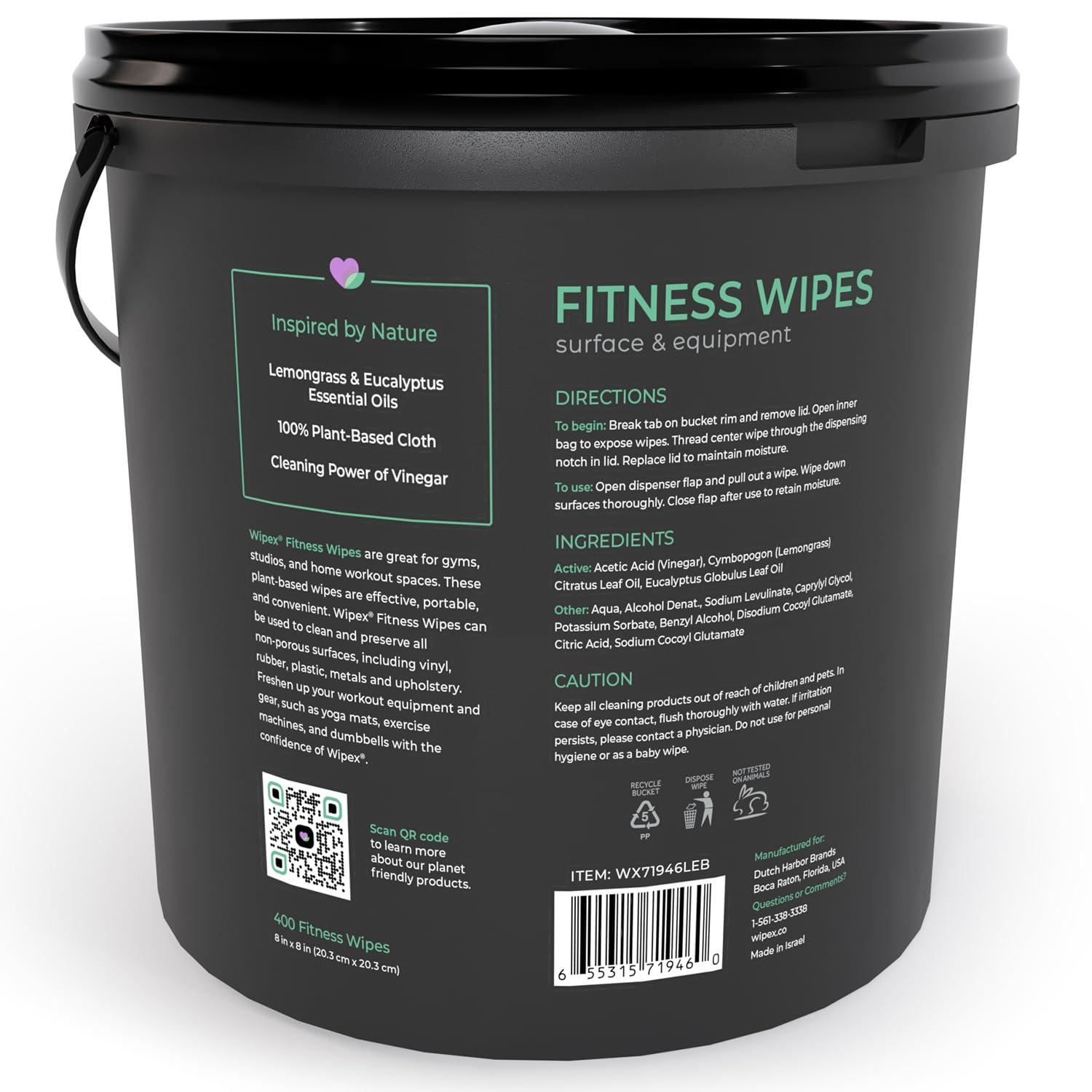 Wipex Wipex Gym Wipes for Equipment Bundle Get 1600 Wipes with (2) Lemongrass & Eucalyptus Buckets & (2) Refill Rolls, Plant-Based Fitness Equipment Wipes, Clean Surfaces & Gear, 400 Count (Pack of 4)