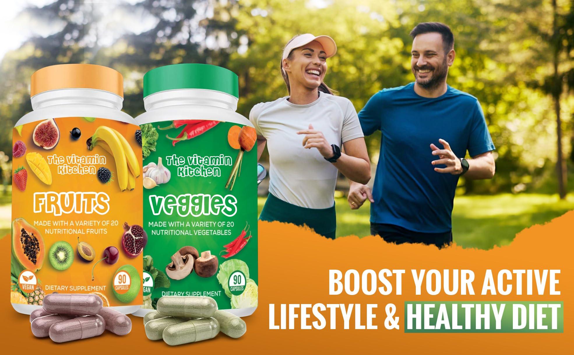 The Vitamin Kitchen The Vitamin Kitchen Fruit and Veggie Supplements-90 Fruits, 90 Veggies Capsules to Boost Energy Level - Whole Food Fruits and Vegetable from Super Foods - Made in USA - Soy & Vegan Free (Pack of 2)