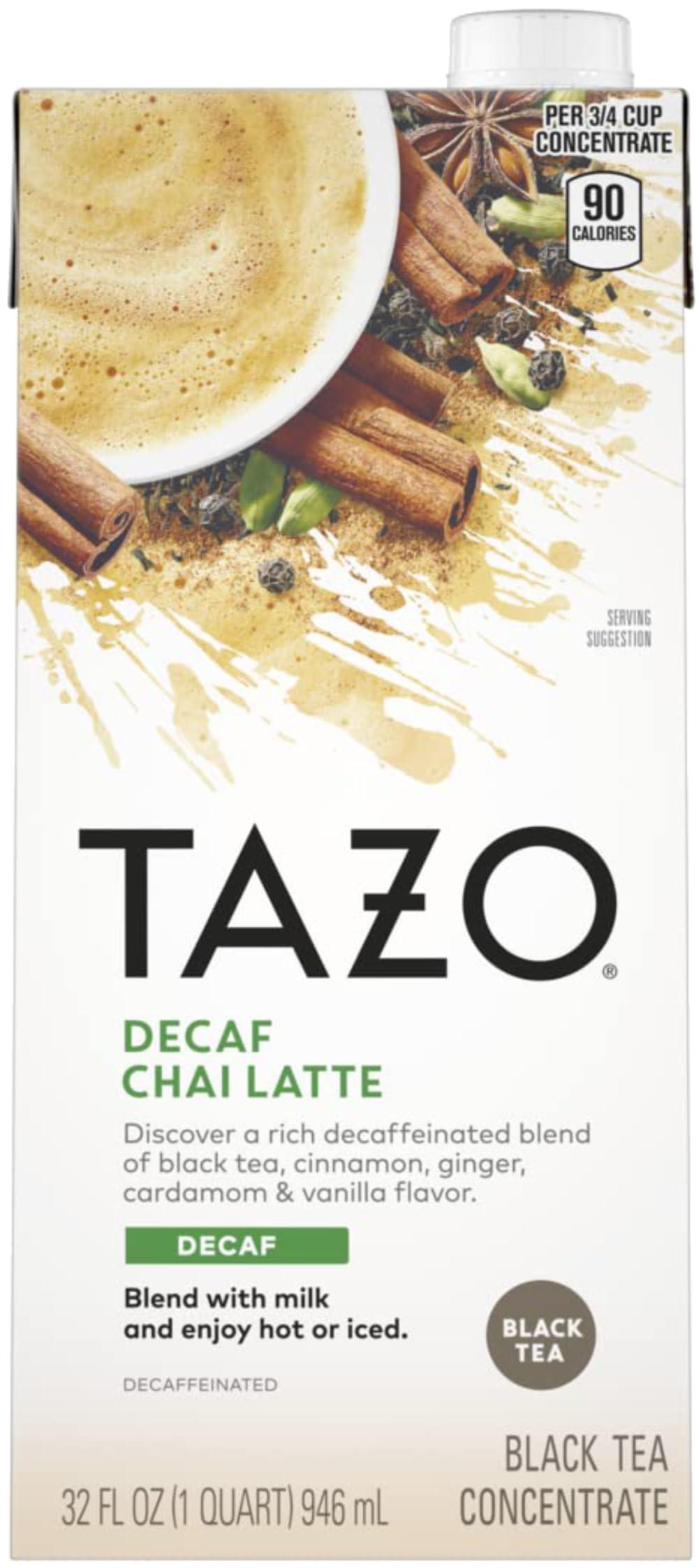 By The Cup TAZO Decaffeinated Chai Latte Black Tea Concentrate (Pack of 2), 32 oz with Coasters