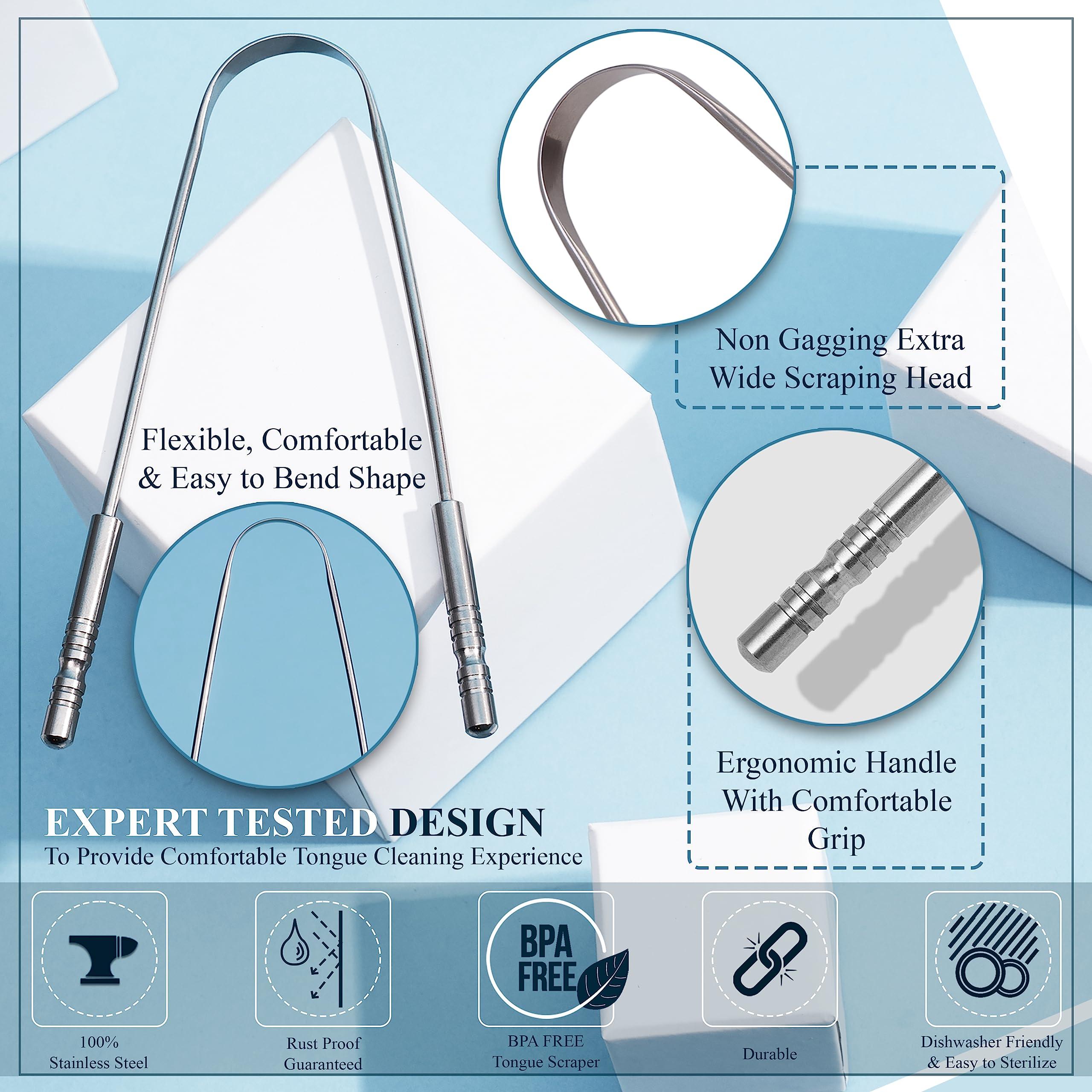 mastermedi MasterMedi Tongue Scraper with Case Easy to Use Tongue Scraper for Adults, Tongue Cleaner for Oral Care & Hygiene (Single Pack (with Travel Case))