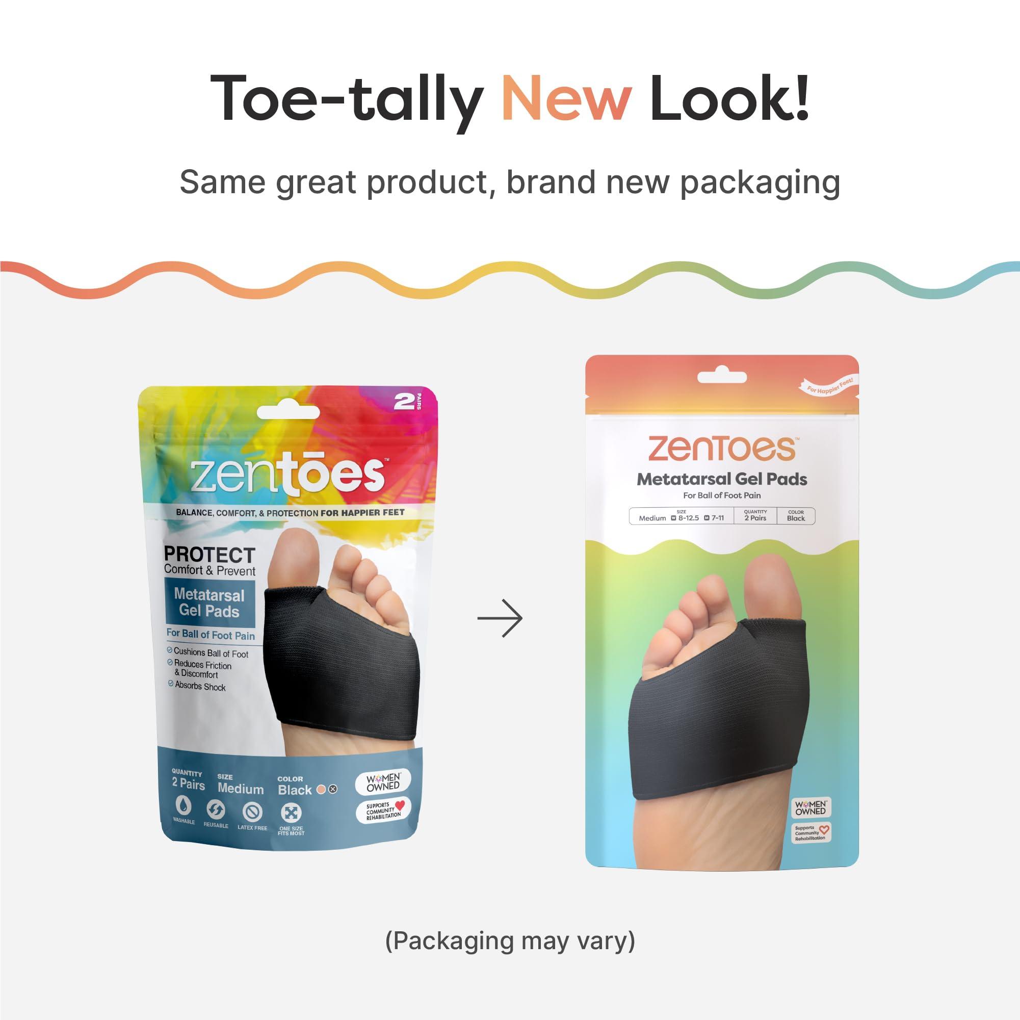 ZenToes ZenToes Metatarsal Pads for Men and Women - Ball of Foot Pain Relief Cushions for Sesamoiditis, Metatarsalgia, Morton's Neuroma - 2 Pairs Fabric Sleeves with Gel Inserts (Small, Black)