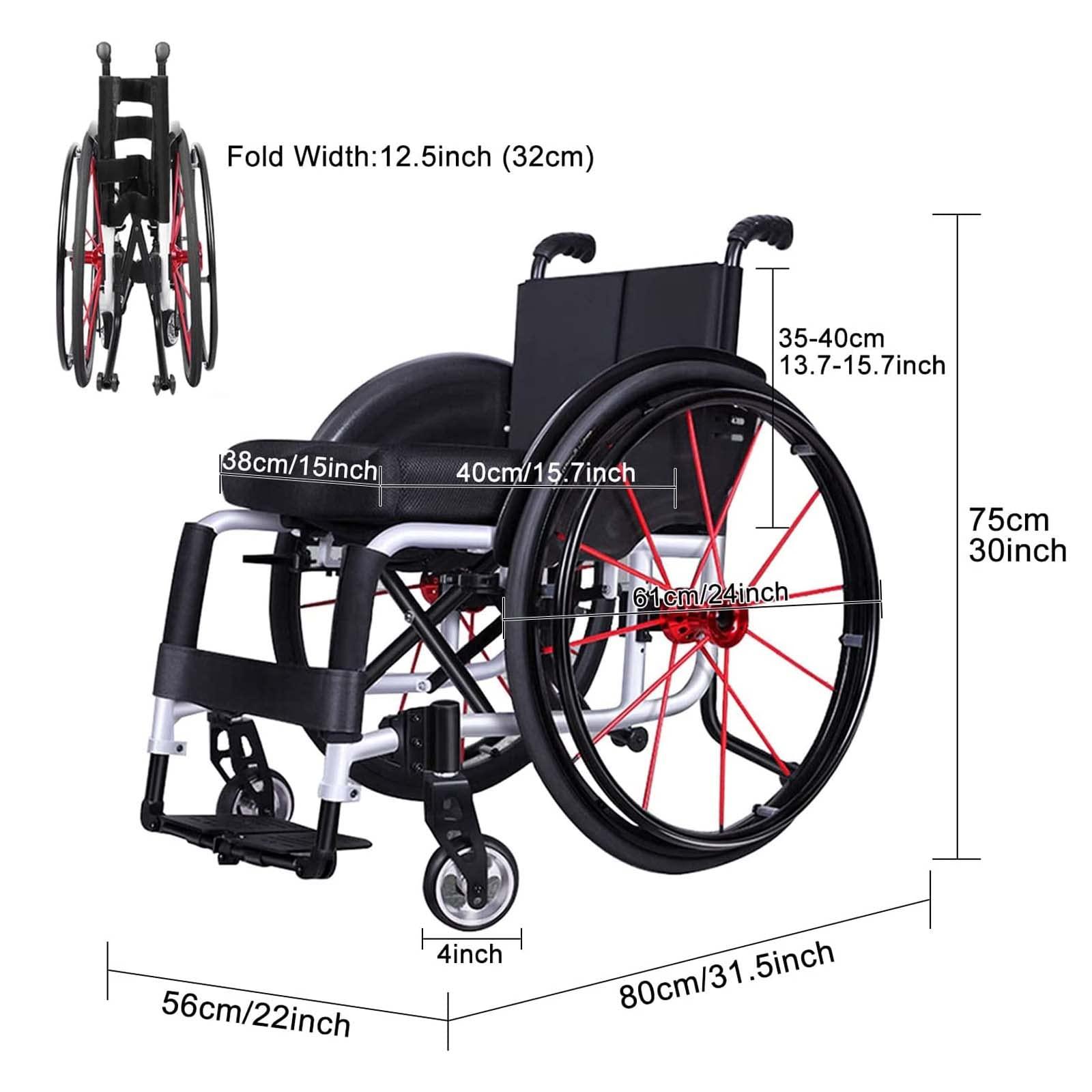 CUIOT Sports Wheelchair - Lightweight Folding Transport Wheelchairs with Adjustable Footrest And Seat Height, Aluminum Alloy Sports Leisure Racing Chair with Anti-Tipper for Disabled, 24" Rear Wheels,Gold,S