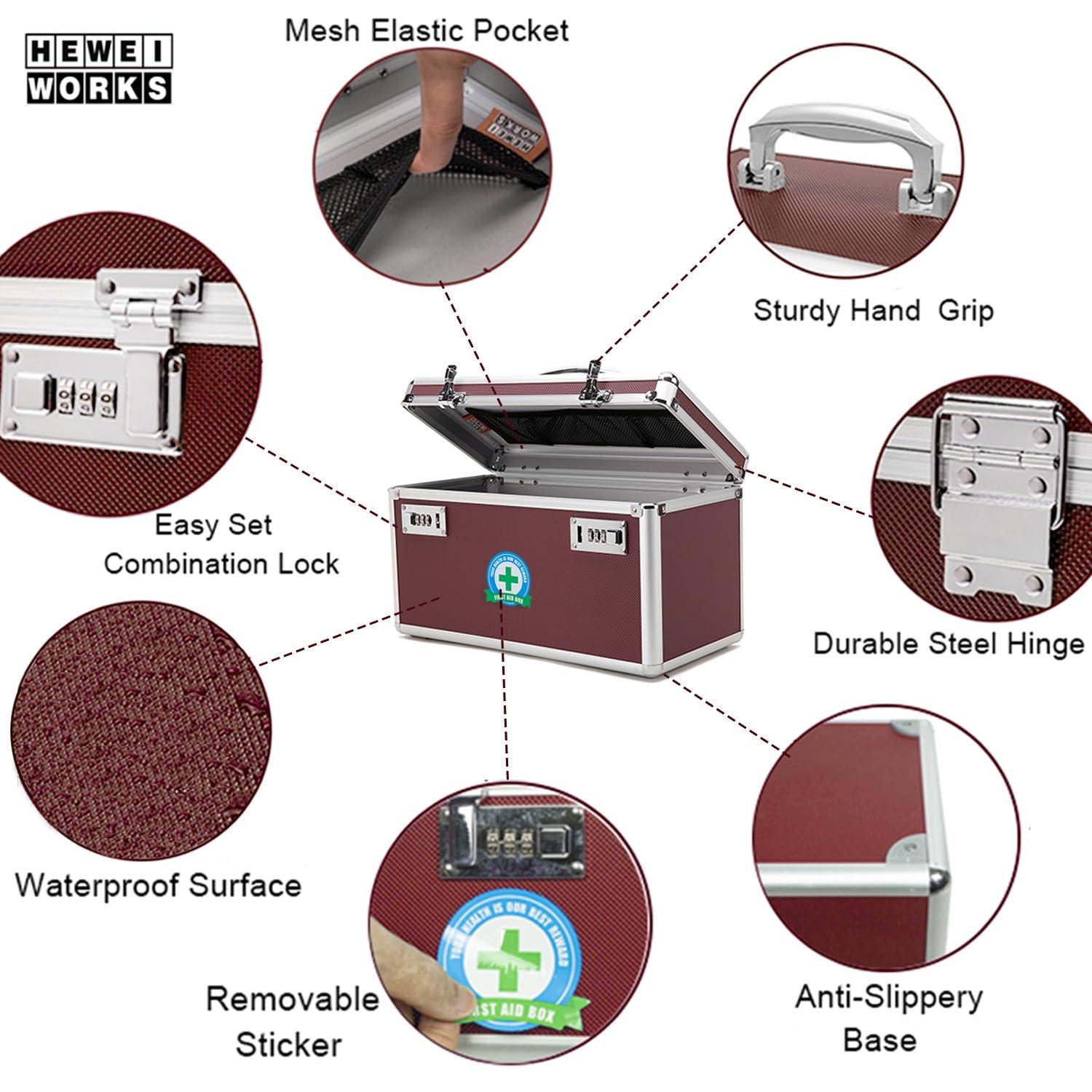 HEWEI WORKS HEWEI WORKS Locking Box with Portable Storage Case, 14.2\'\'x 7.2\'\'x 8.2\'\'Childproof Medication Lock Organizer, Lockbox for Documents, Medicine & Valuables (Brown/Large