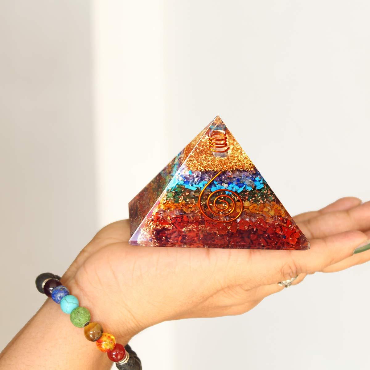 Shubhanjali Shubhanjali Reiki Stone Crystals Organite Seven Chakra Organ Pyramid,7 Chakra Organite Pyramid for Reiki Healing,Vastu,Meditation (Color : Multicolor)