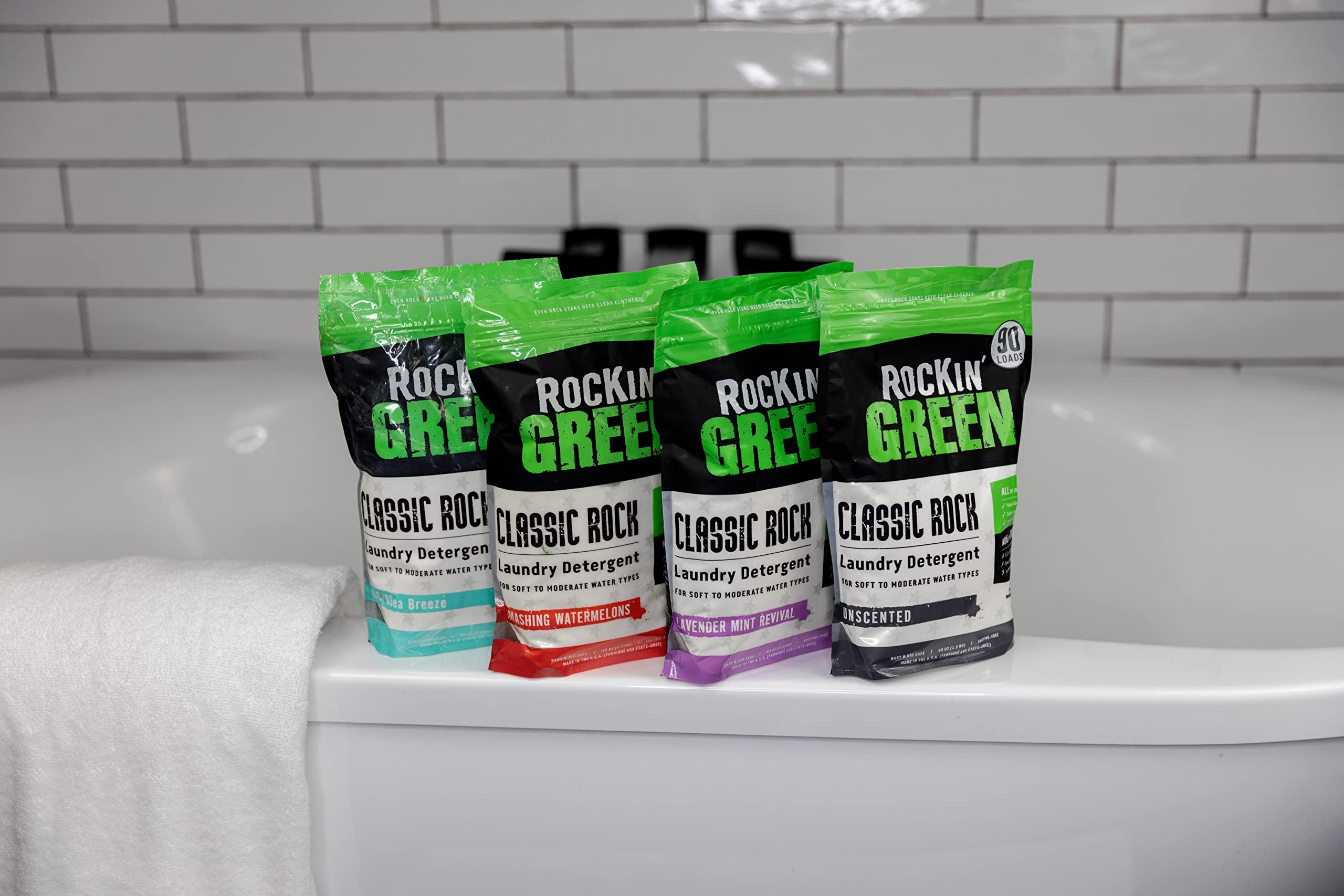 Rockin' Green Rockin' Green Classic Rock Laundry Detergent (90 Loads), Plant based, All Natural Laundry Detergent Powder, Vegan and Biodegradable Odor Fighter, Safe for Sensitive Skin, 45 oz (Smashing Watermelons).