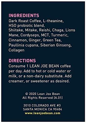 Lean Joe Bean Lean Joe Bean Superfood Coffee | Organic Instant Keto Coffee with Mushrooms, MCT, Collagen, Turmeric, Probiotics & Folate | Coffee backed by Science (24 Count)