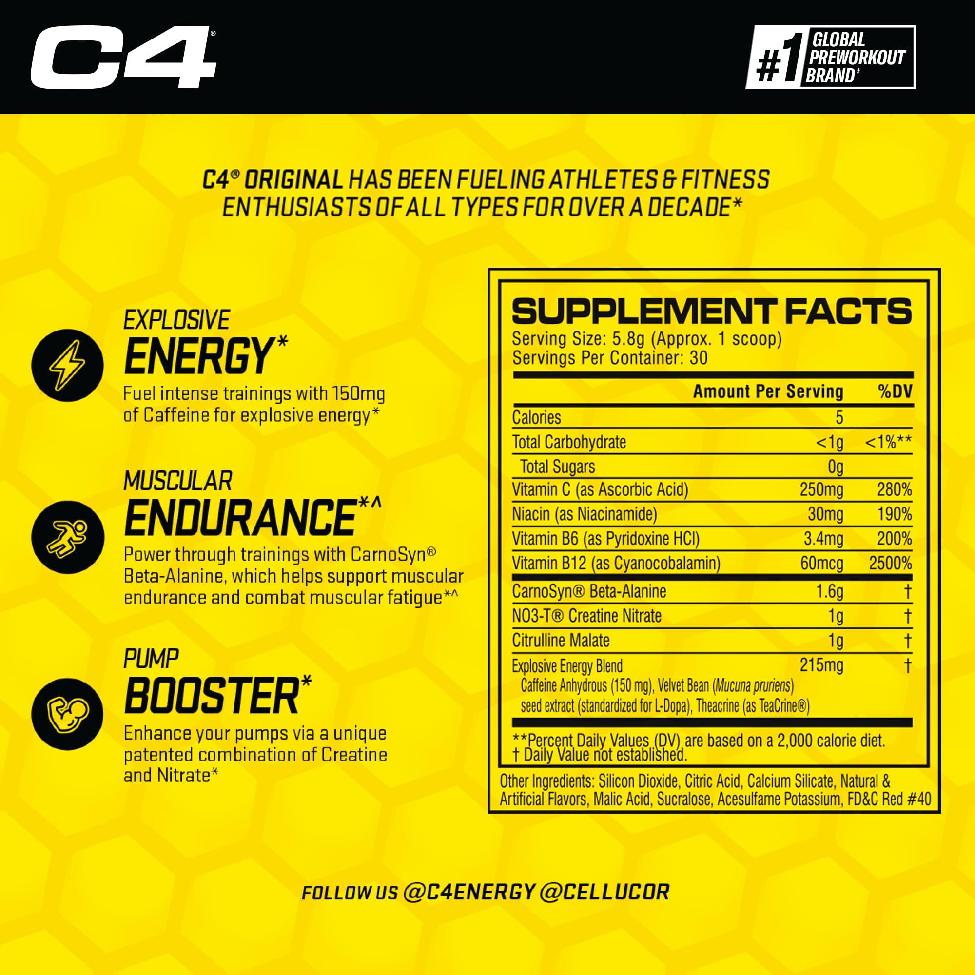 Cellucor Cellucor C4 Original Pre Workout Powder Cherry Limeade | Vitamin C for Immune Support | Sugar Free Preworkout Energy for Men & Women | 150mg Caffeine + Beta Alanine + Creatine | 30 Servings