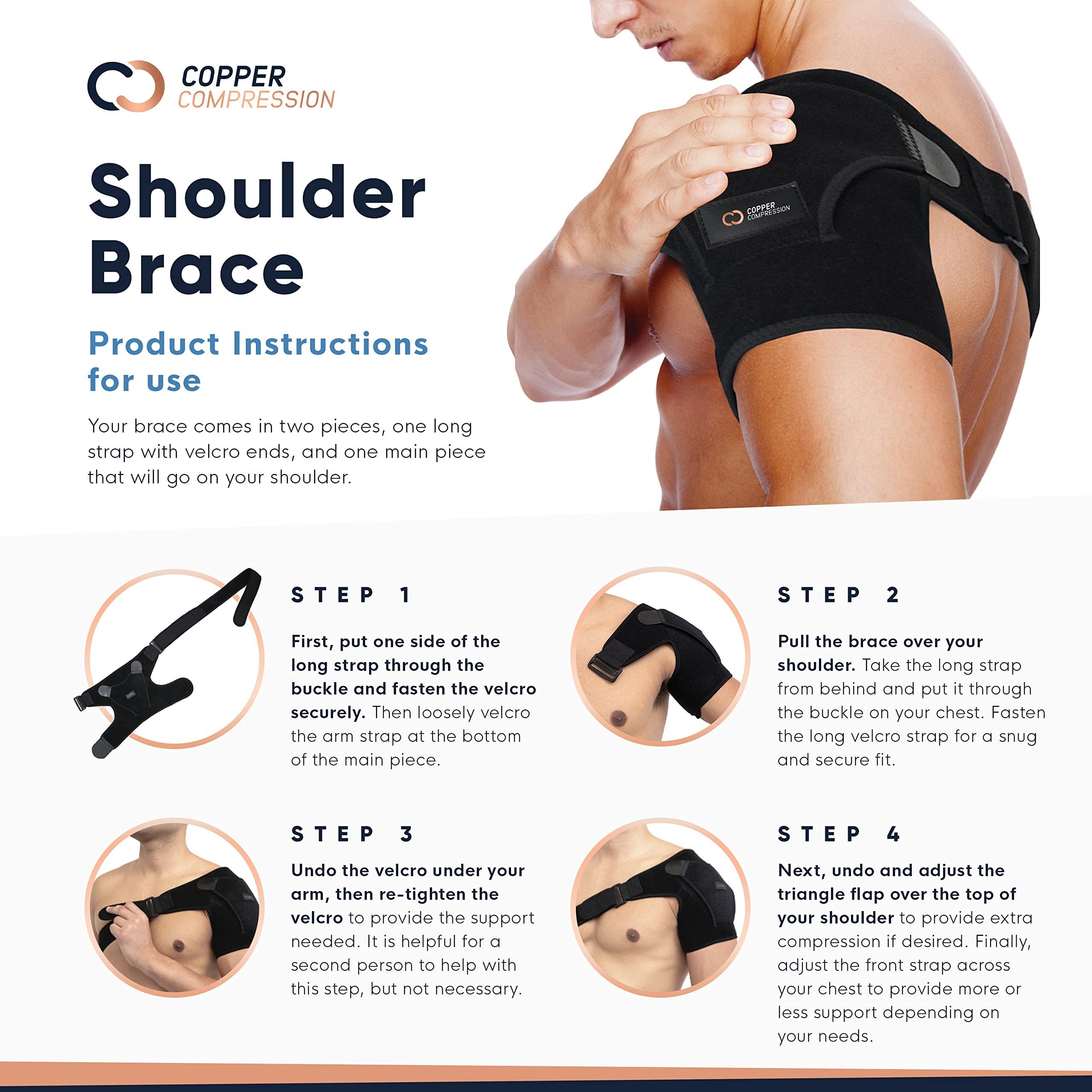 Copper Compression Copper Compression Recovery Shoulder Brace - Immobilizer for Torn Rotator Cuff, AC Joint Pain Relief, Dislocation, Arm Stability, Injuries, Tears - Adjustable Fits Men, Women - Black/Pink - L/XL