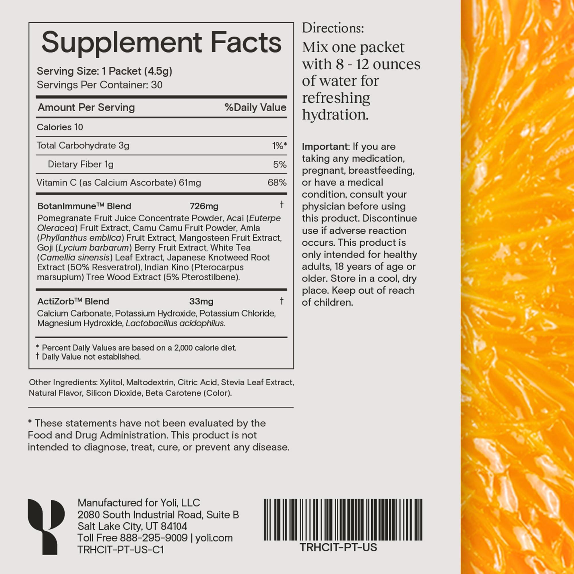 Yoli Yoli Truth Antioxidant and Immune Support Supplement with Vitamin C, Botanicals, Superfruits, and Minerals - Citrus, 30 Packets