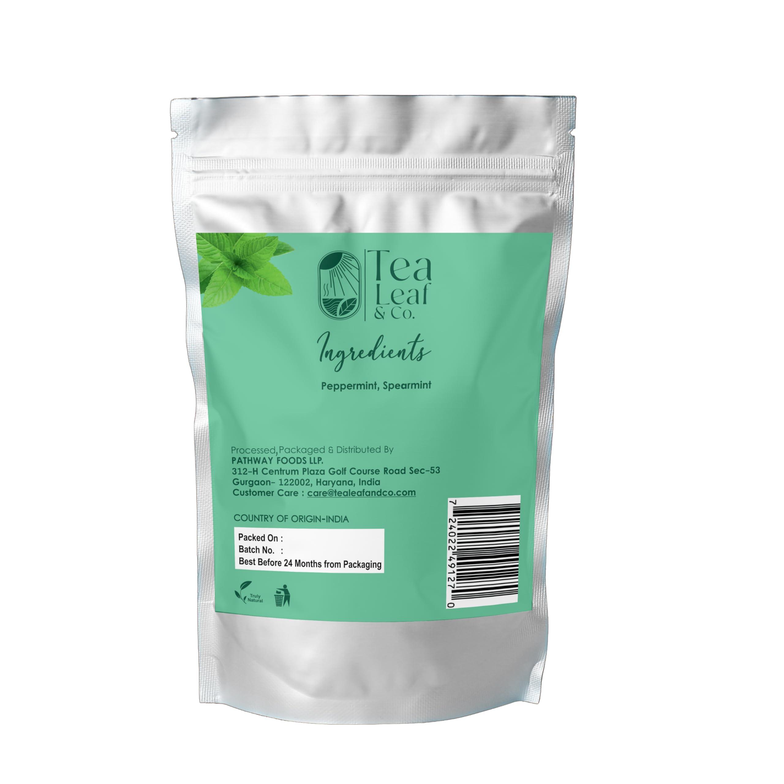 Tea Leaf & Co. Tea Leaf & Co. Pure Mint Herbal Tea Bags, Peppermint & Spearmint, Loose leaf 100 Pyramid Teabags, Blended with Fresh Ingredients, Natural Herbal Tea, Gluten Free