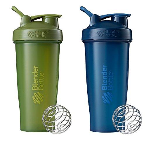 BlenderBottle BlenderBottle Classic Shaker Bottle Perfect for Protein Shakes and Pre Workout, 28-Ounce (2 Pack), Moss/Moss and Navy/Navy & Classic Shaker Bottle, 28 oz, Black