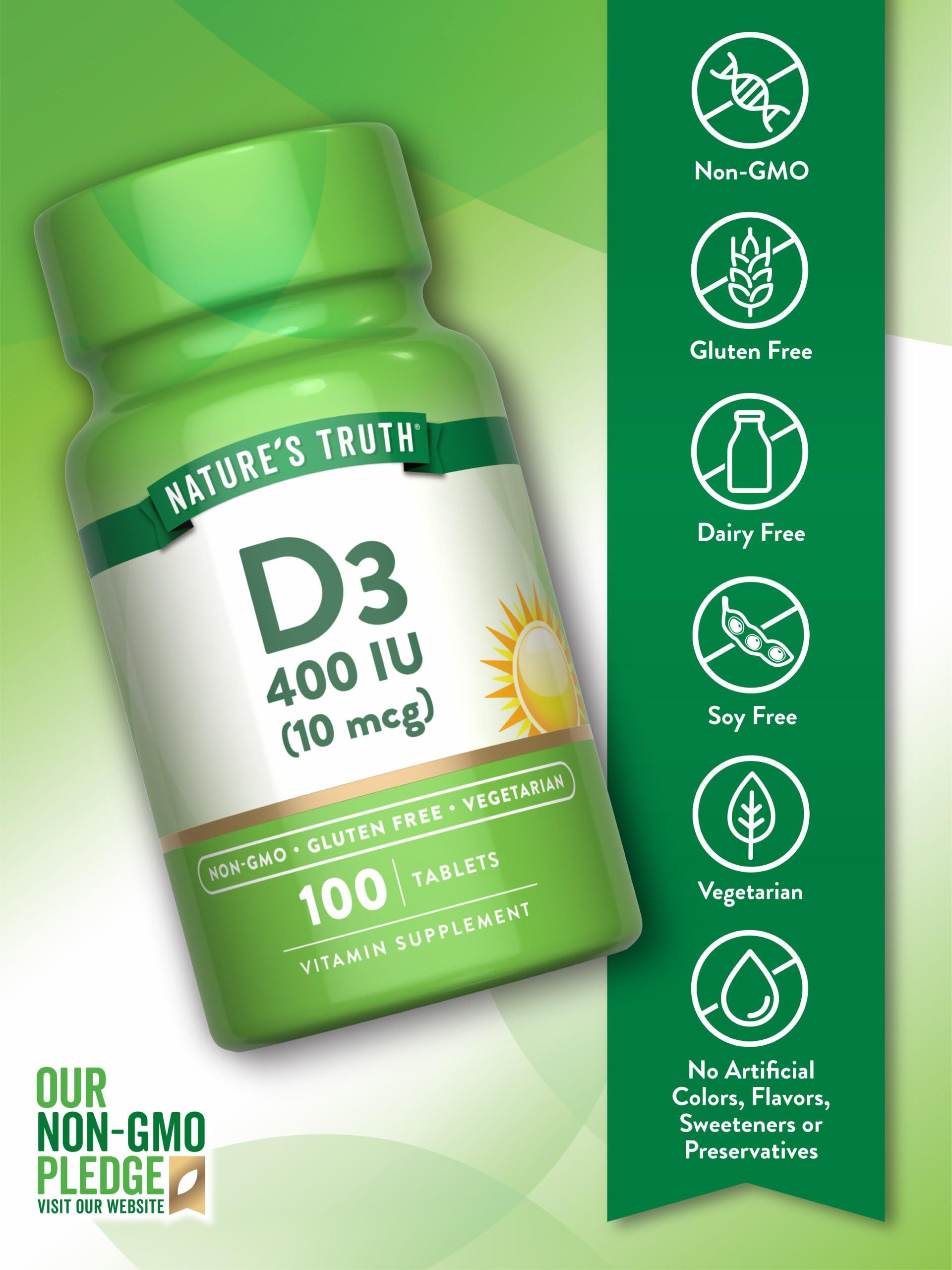 Nature's Truth Nature\'s Truth Vitamin D3 400 iu (10 mcg) | 100 Tablets | Vegetarian, Non-GMO, & Gluten Free Supplement