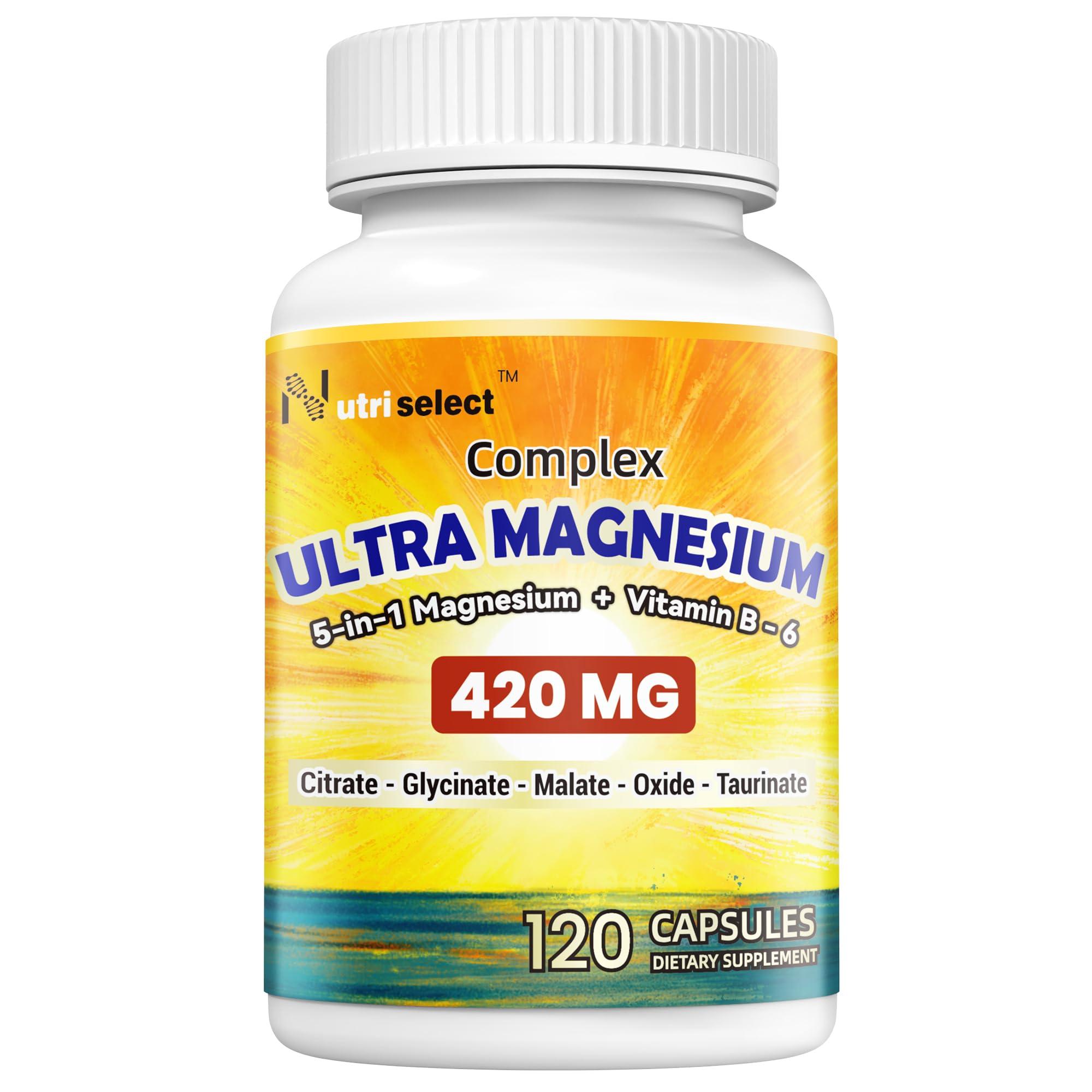 NUTRISELECT NUTRISELECT Magnesium Complex Supplement: A 5-in-1 Formula Featuring Citrate, glycinate, Malate, Oxide, and taurinate, Plus Vitamin B6 for Comprehensive Support