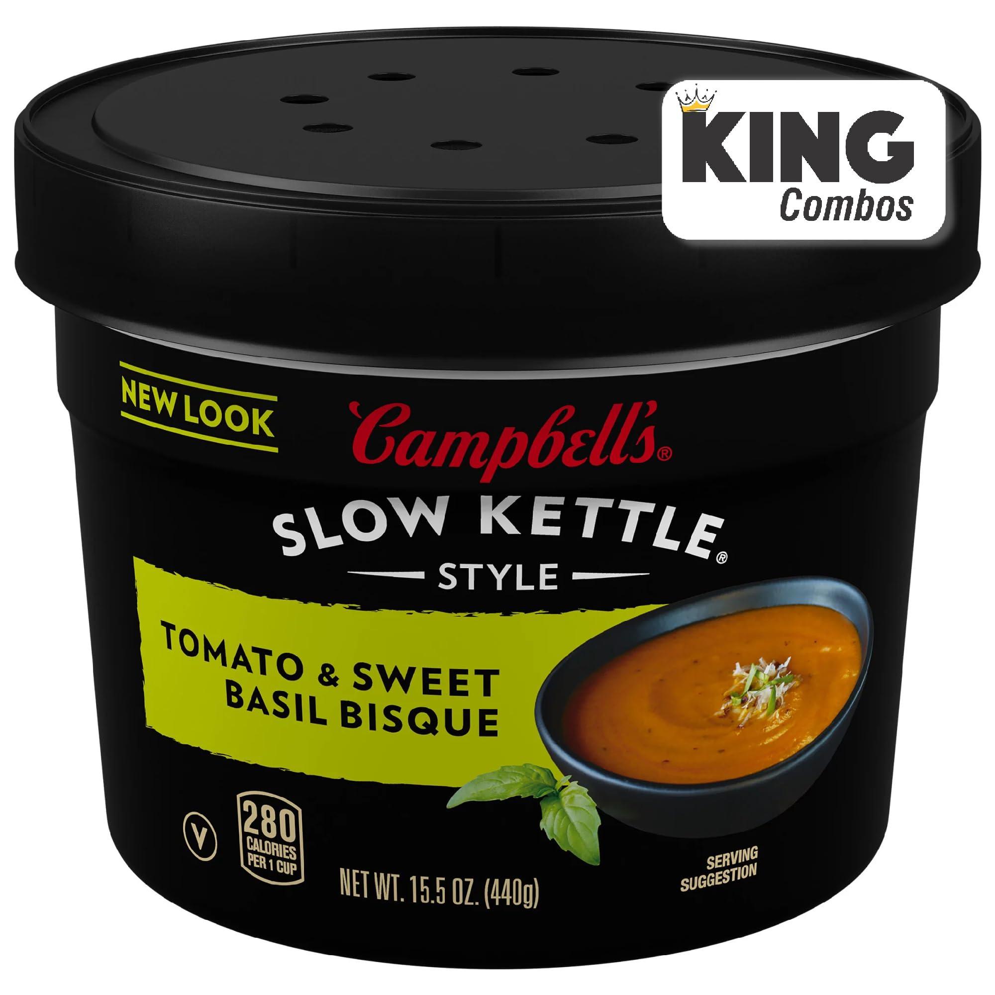 KING COMBOS Campbell\'s Slow Kettle Style Tomato & Sweet Basil Bisque, 15.5 oz. Tub + King Combos QR Code pack of (12)