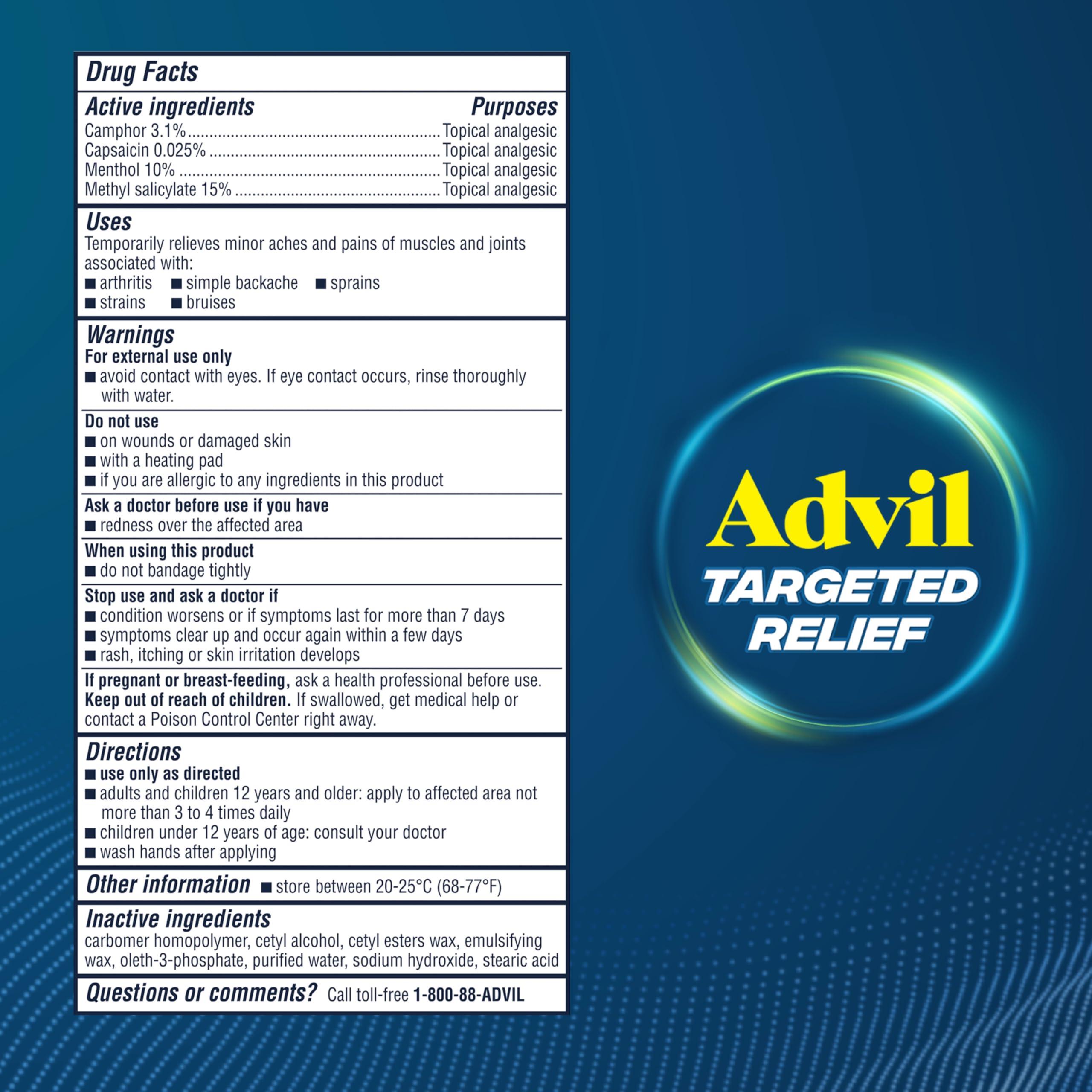 Advil Advil Targeted Relief Pain Relieving Cream, Up to 8 Hours of Powerful Relief of Minor Arthritis Pain, Joint Pain, Lower Back Pain and Muscle Pain - 2.3 oz