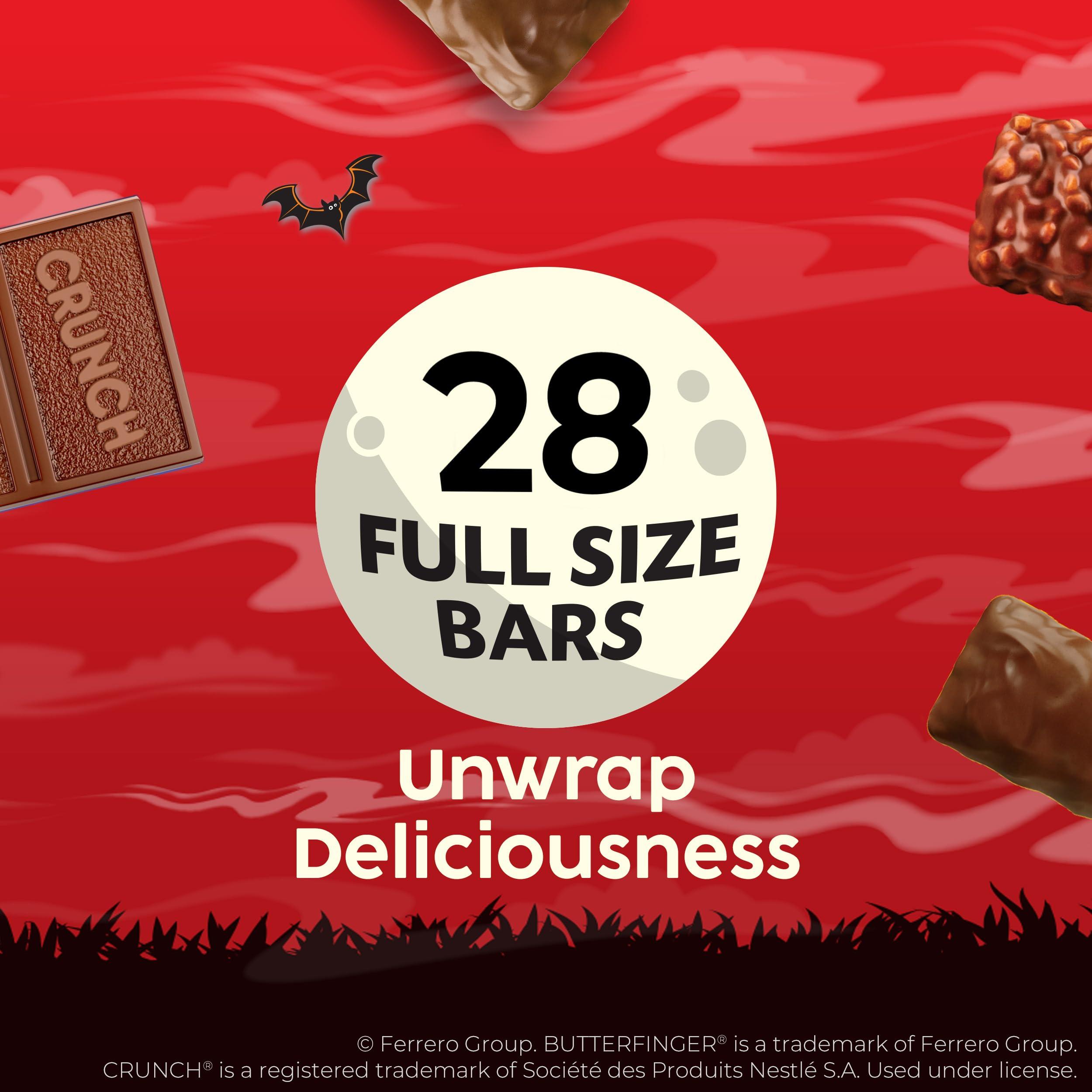 Butterfinger Butterfinger, CRUNCH, Baby Ruth and 100 Grand, Bulk 28 Pack, Assorted Full Size Chocolate Candy Bars, Stocking Stuffers, 48 oz