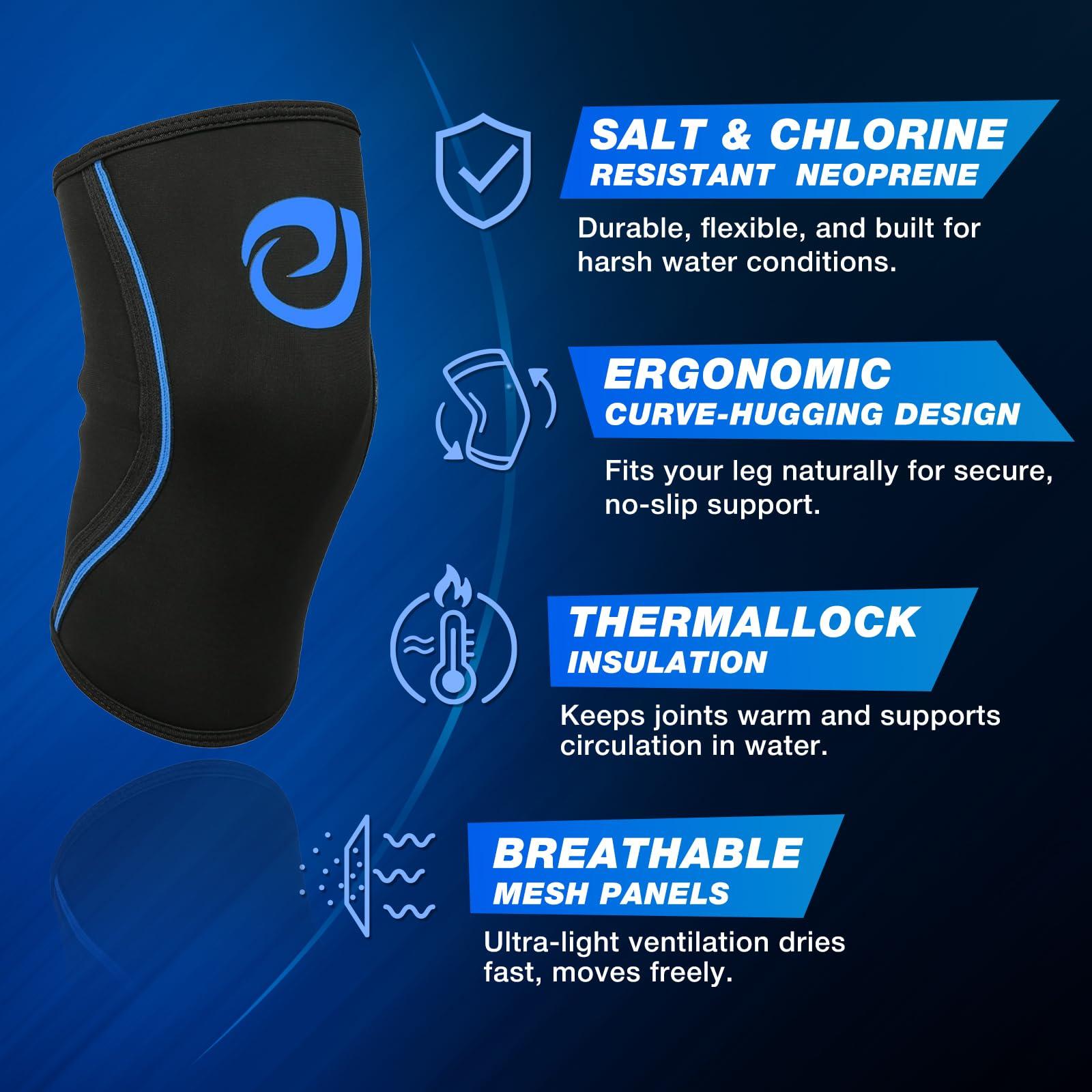 Nvorliy Nvorliy Knee Compression Brace Support for Swimming, Aquatic, Sailing, Scuba Diving, Surfing, Paddle Boarding, Kayaking, Water Sports or Injury Recovery - Water Resistant Sleeve, Fit Women & Men (S)
