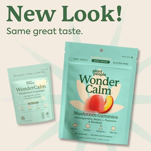 Plant People Plant People WonderCalm Mushroom Gummies - Natural Ashwagandha Supplement to Ease Stress & Boost Mood for Adults without Sugar, Gluten or Artificial Colors, Vegan-Friendly, Peach Flavor, 60 Count