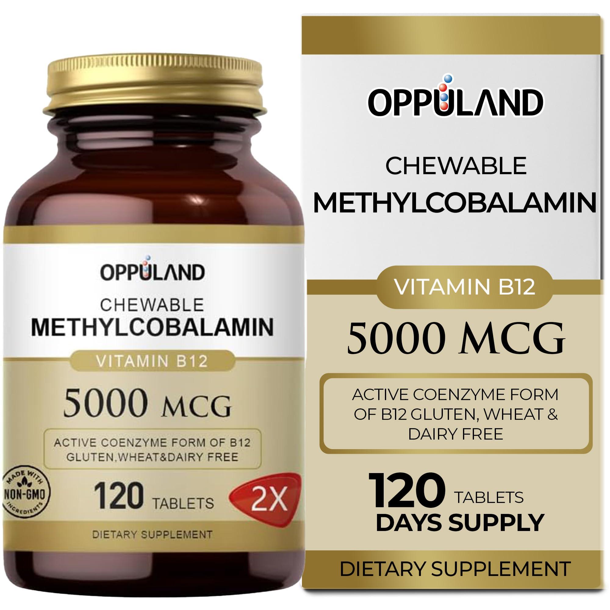 oppuland oppuland Vitamin B12 (Methylcobalamin) 5000 mcg, Folic Acid (Vitamin B9 Folate) Improve The Symptoms of Cirrhosis and Liver Steatosis 120 Tablets (Orange Flavor)