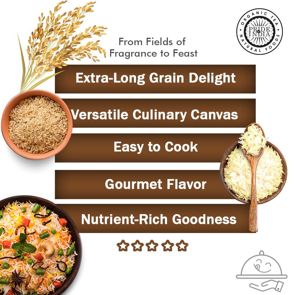 Pride Of India Pride Of India - Extra Long Brown Basmati Rice - Naturally Aged Healthy Grain, 3 lbs Jar