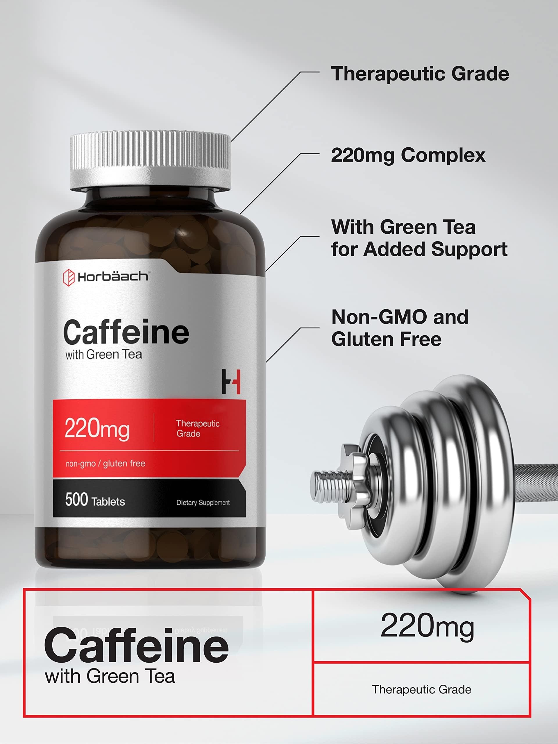 Horbäach Horbach Caffeine Pills 200mg with Green Tea | 500 Tablets | Vegetarian, Non-GMO & Gluten Free