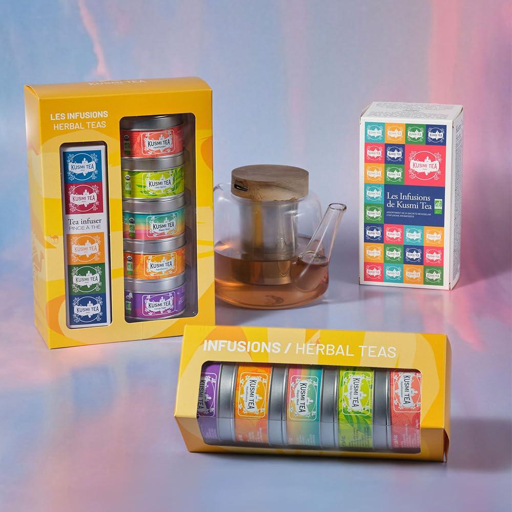 KUSMI TEA Kusmi Tea - Organic Herbal Tea Gift Set - Sampler Assortment Variety Box - Gift Idea for Men and Women - Caffeine-Free Teas - Hibiscus Tea, Chamomile Tea, Rooibos - 9 Recipes - 24 Tea Bags