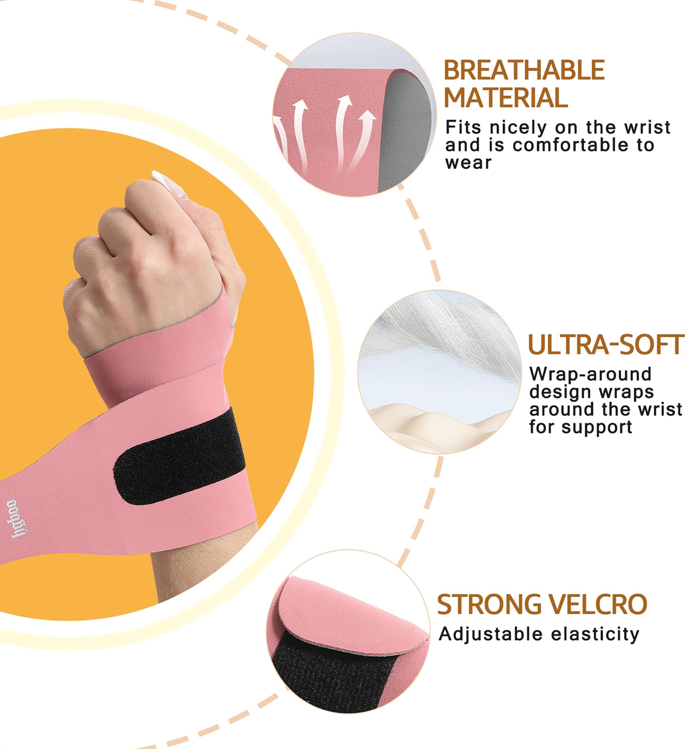 HGBOO HGBOO Ultra Thin and Soft Wrist Brace Wrist Wraps for Men and Women, Adjustable Wrist Support for Basketball Tennis Badminton Yoga Carpal Tunnel Syndrome, Pack of 2 (Pink)
