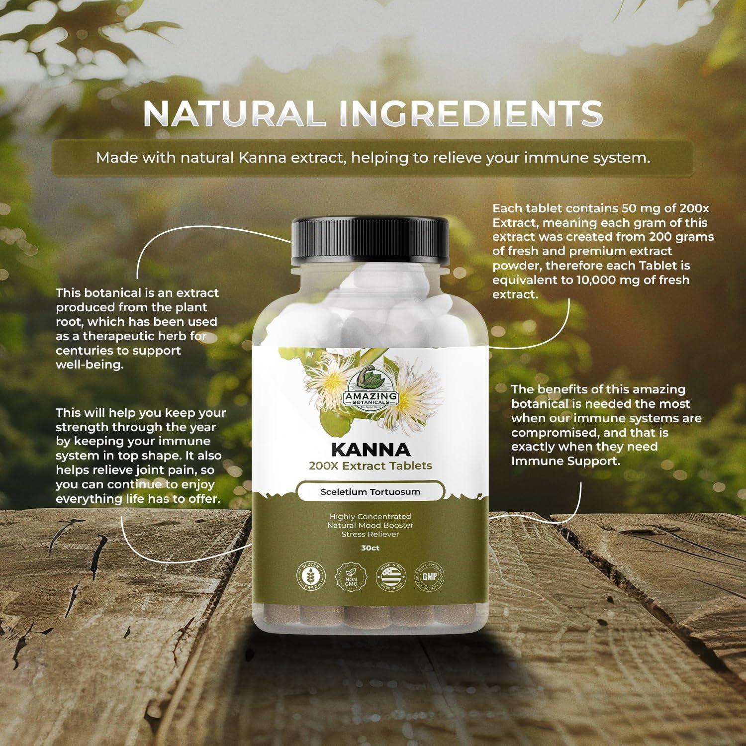Amazing Botanicals Amazing Botanicals Kanna Extract Tablets - Sceletium Tortuosum, 10,000 mg Each - Enhances Energy, Boosts Mood, Immune System Booster, 30 Tablets