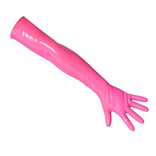 EXLATEX EXLATEX Latex Rubber Black Long Gloves Outfits Accessory Plus Size (Large, Pink)