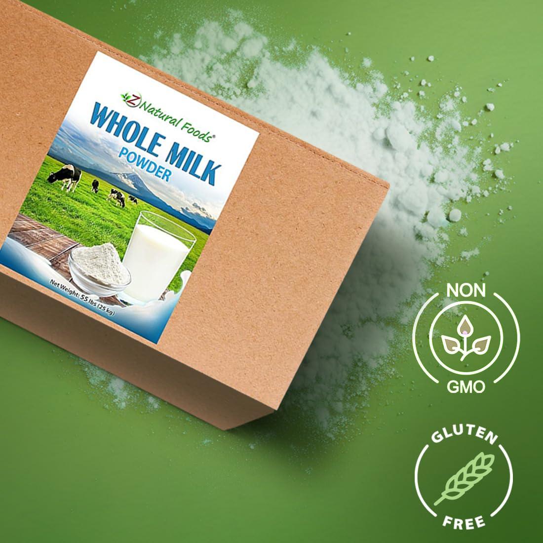 Z Natural Foods Z Natural Foods Premium Whole Milk Powder - Powdered Milk for Baking, Cooking, Drinks - Dry Milk Powder, Pasteurized, Non-GMO, Gluten-Free, Kosher-Certified, 55 lbs