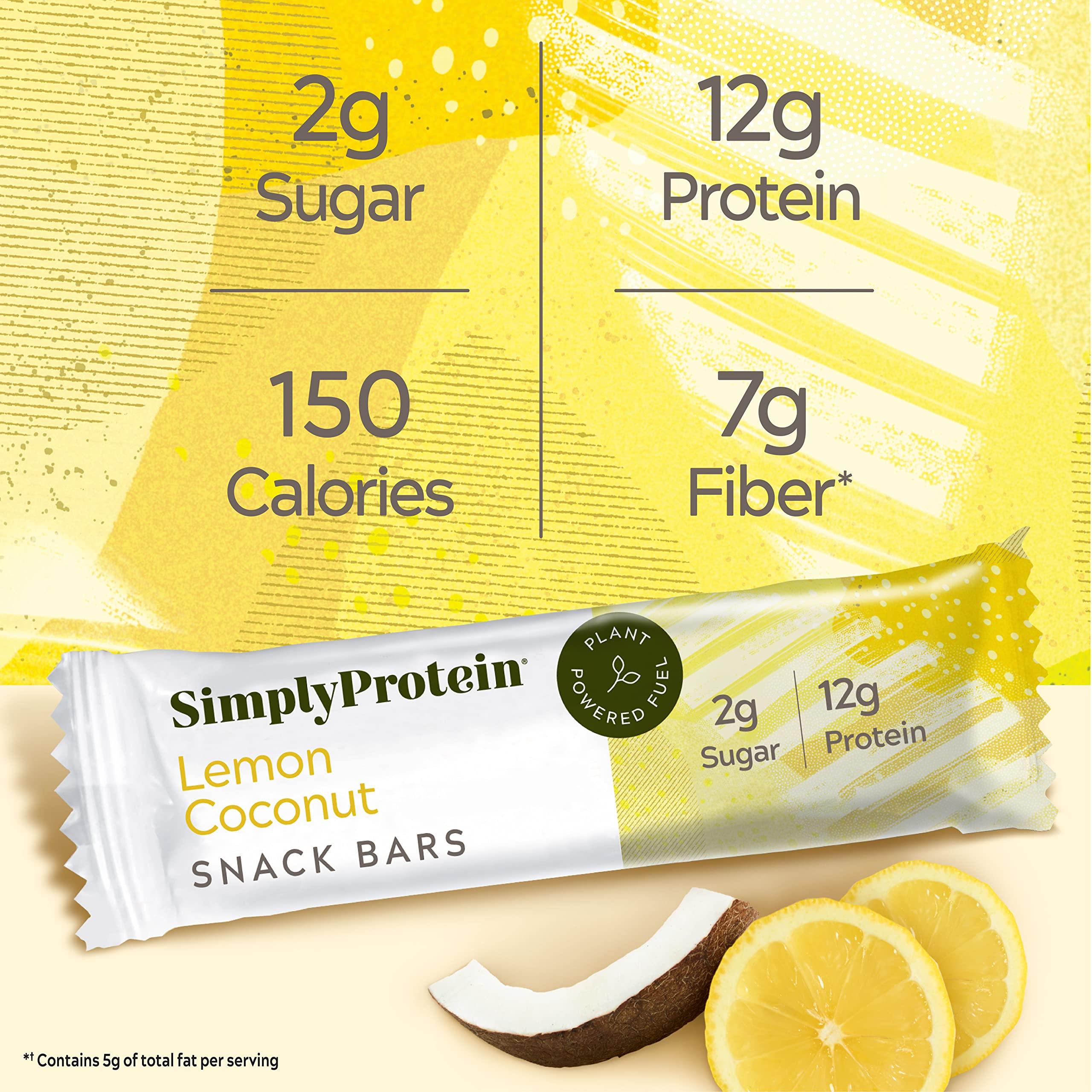 Simply Protein Simply Protein - Lemon Coconut Crispy Bars - Plant Based Protein Bars - Low Carb, Low Sugar, High Fiber - 12g Protein, 2g Sugar, 7g Fiber - Vegan, Gluten Free, Non GMO, Kosher - 24 Bars