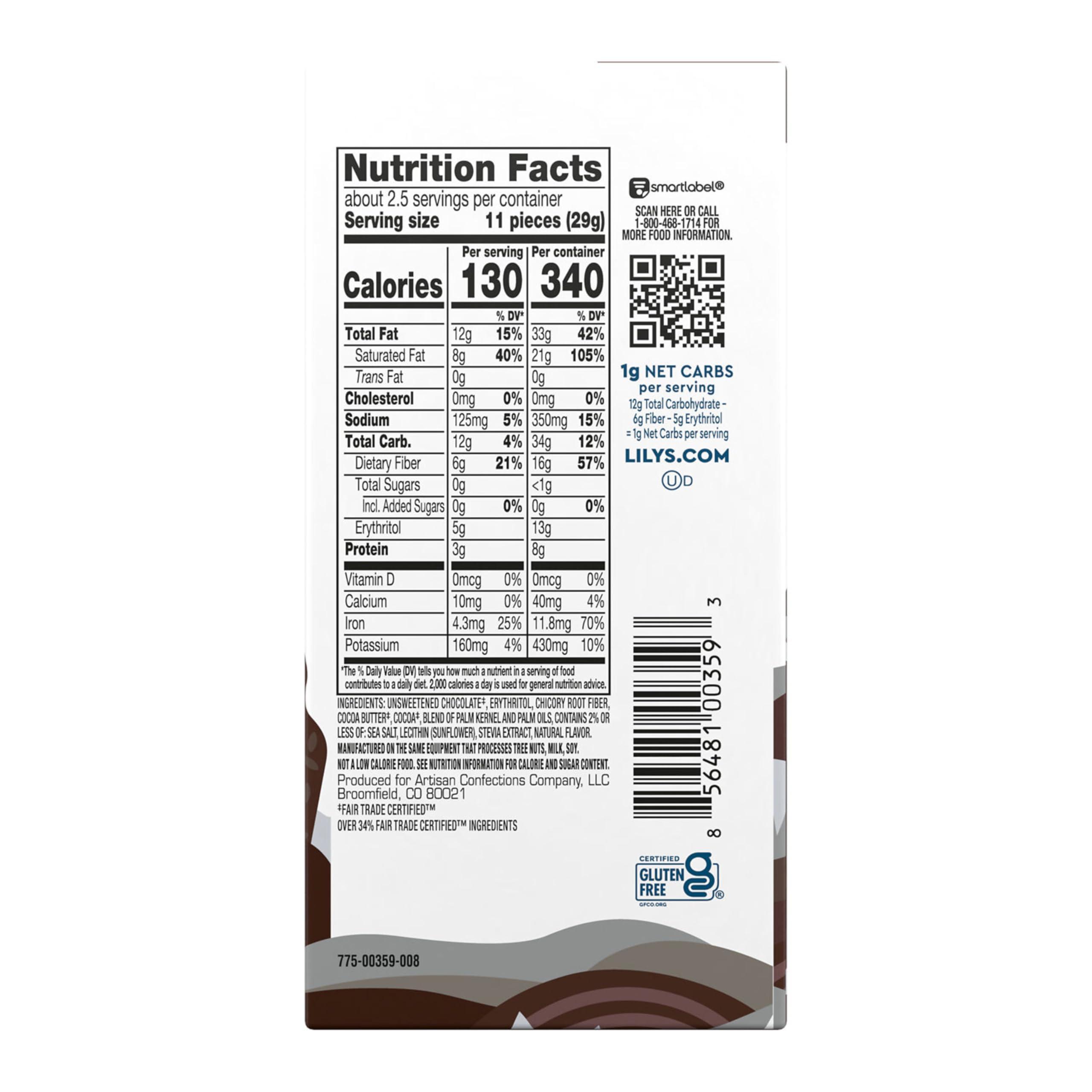Lily's LILY\'S Sea Salt Extra Dark Chocolate Style No Sugar Added, Sweets Bars, 2.8 oz (12 Count)