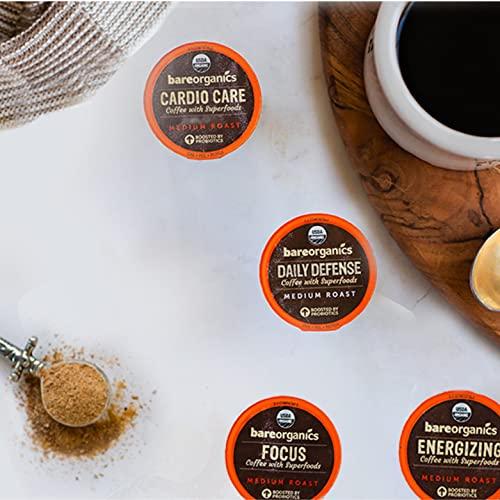BareOrganics BareOrganics 13313 Cardio Care USDA Organic Coffee Pods, Keurig K-Cup Compatible Organic Coffee Pods, Infused with Superfoods & Probiotics, Vegan Friendly, Gluten Free, 10 Single Serve Cups
