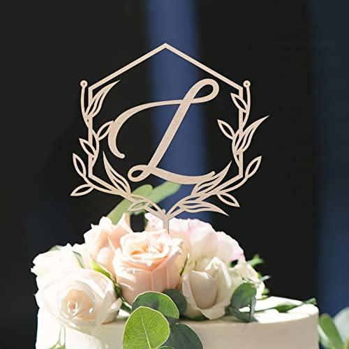 Vinisong Vinisong Personalized Initials Cake Topper Wreath Letter L Cake Topper Wood Monogram Cake Topper Rustic Wedding Cake Topper Birthday Cake Decoration(Design 03,L)