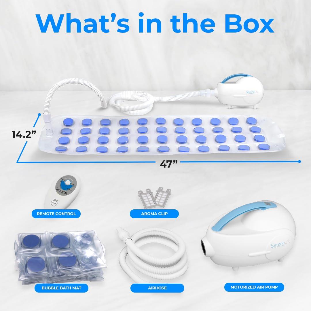 SERENELIFE RELAX SereneLife Portable Spa Bubble Bath Massager - Thermal Spa Waterproof Non-slip Mat with Suction Cup Bottom, Motorized Air Pump & Adjustable Bubble Settings - Remote Control Included