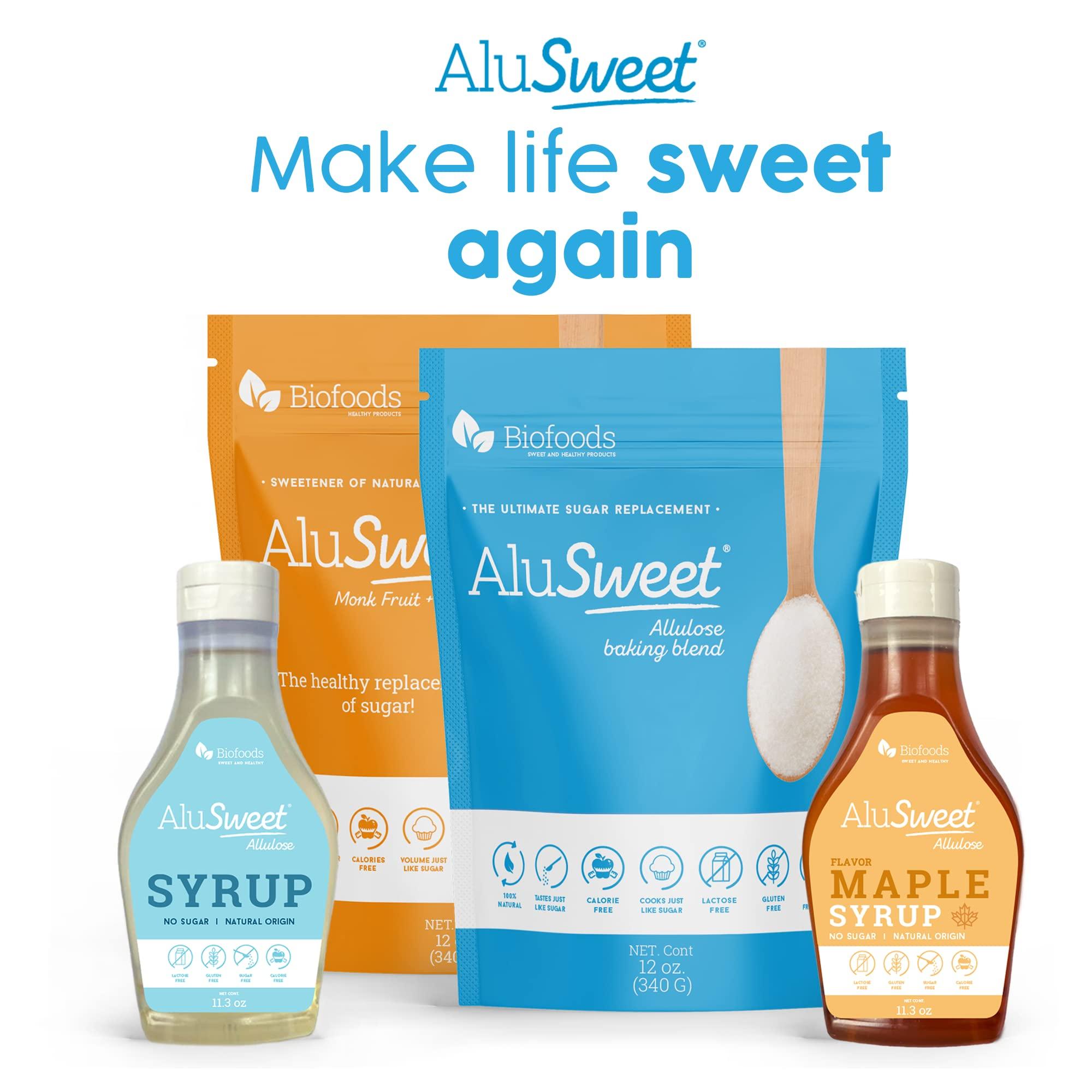 Biofoods Alusweet Alusweet Allulose Syrup Sugar Free Syrup Liquid Allulose Sweetener - 11 fl oz - 1:1 Sugar Substitute, Low Carb and Keto Friendly No Artificial Colors or Flavors, Non GMO, Gluten-Free, Vegan for Cocktails, Coffee, Cold Drinks, And Cooking (2 Pack)