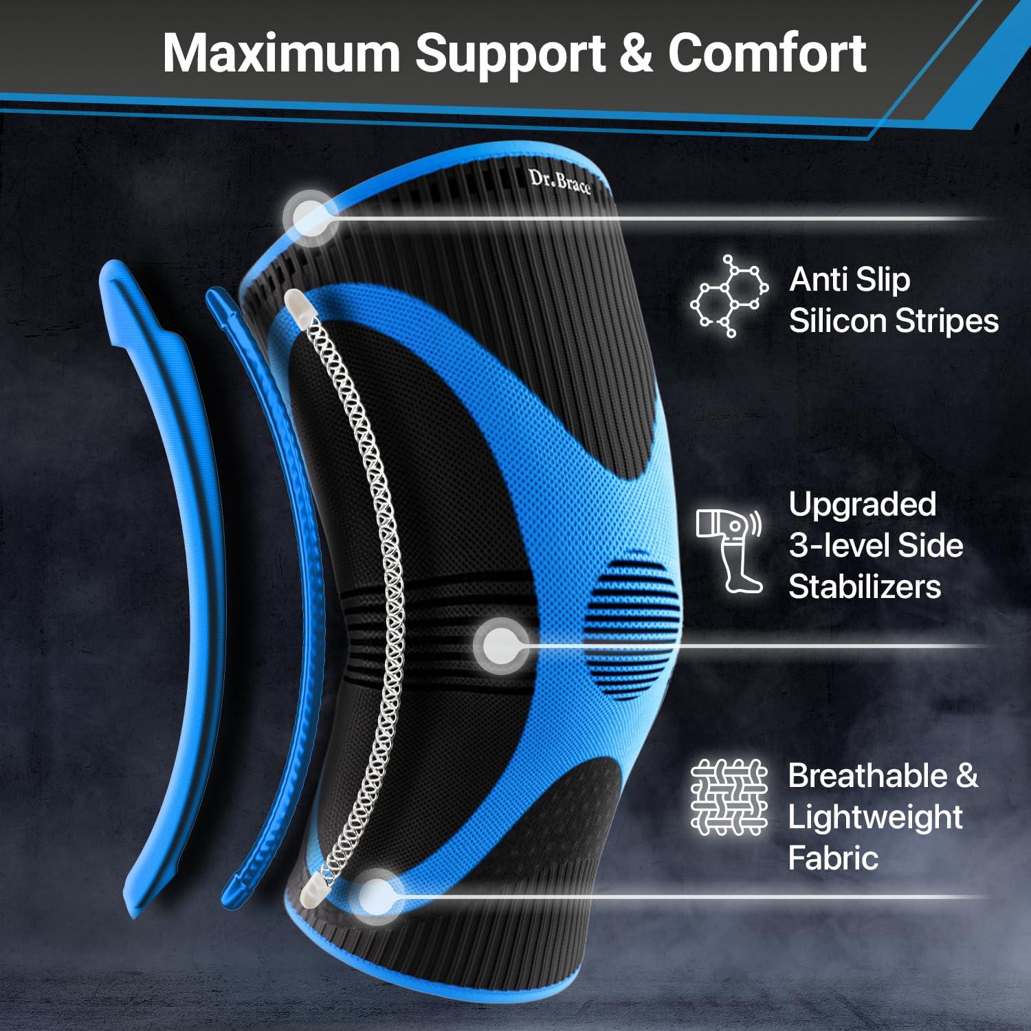 DR. BRACE DR. BRACE ELITE Knee Brace with Size Stabilizer (2 Pack) Knee Brace for Women & Men, Workout, Sports, Daily Knee Compression Sleeve for Maximum Knee Pain Support & Fast Recovery (Neptune, Large)