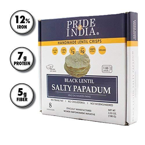 Pride Of India Pride Of India - Salty Black Bean Namkeen Papadum Lentil Crisp - Pack of 6 - 10 count Box (3.53oz - 100gm) - Lentil Chips, Gluten-Free Crackers, Healthy Snacks, Indian Snacks, Lentil Crackers