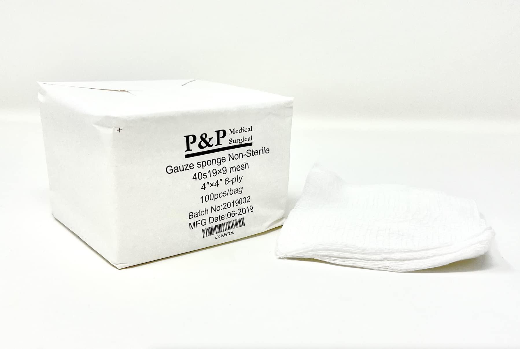 P&P Medical Surgical Gauze Surgical Sponges Cotton Non STERILE Woven 8-ply High Grade Quality 4"x4" Class I(a) All Purpose Pads Box of 1 000