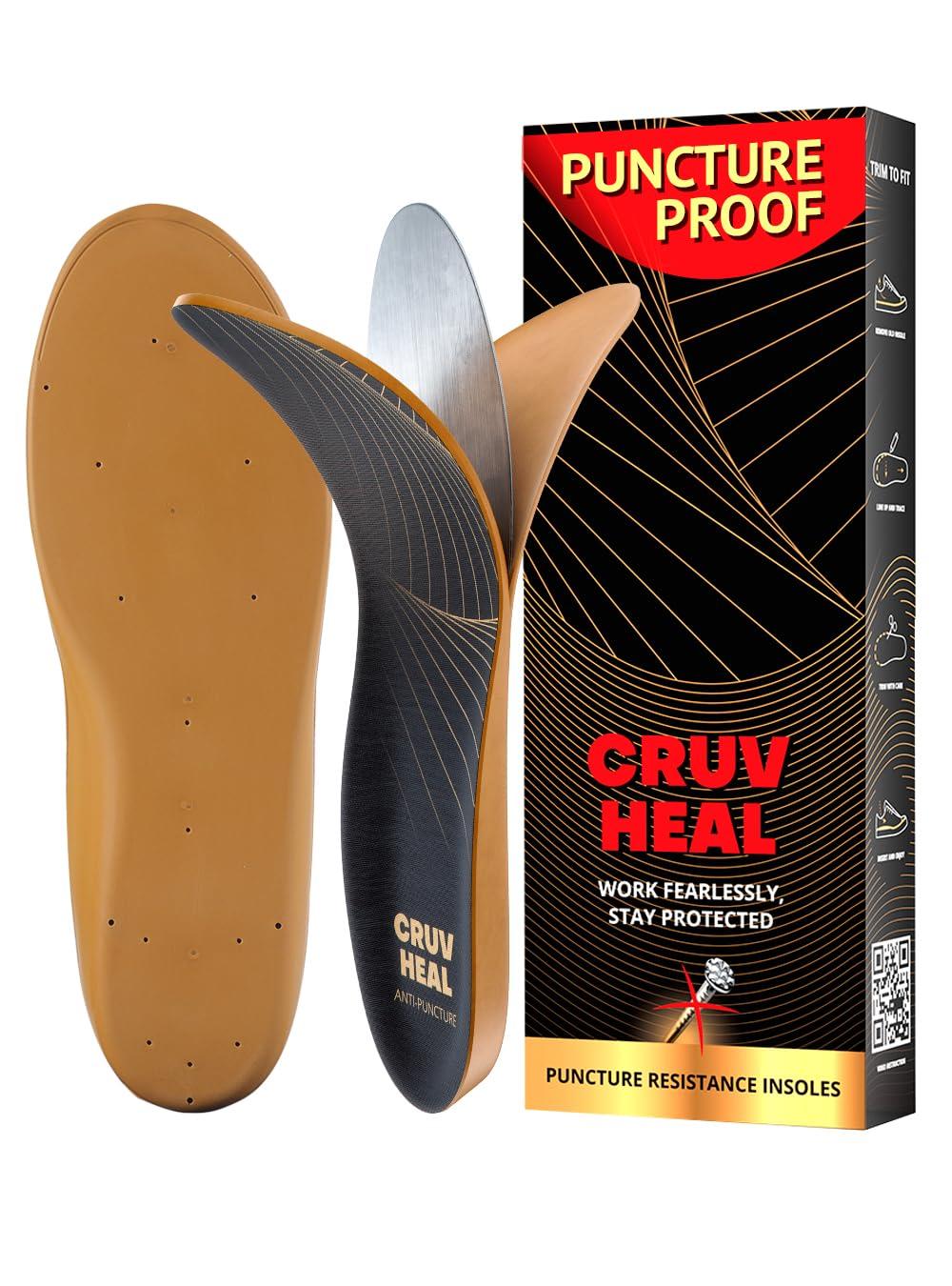 CRUVHEAL Puncture Resistant Work Insole - Nail Proof - Steel Toe Inserts - Work Boot Insoles for Men and Women - Insoles Standing all day - Flat Feet (M, Yellow)