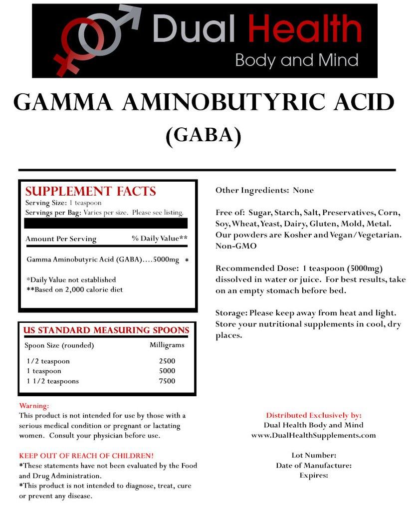 Dual Health Body & Mind Pure GABA (1 lb) Gamma Aminobutyric Acid Powder Bulk Supplements
